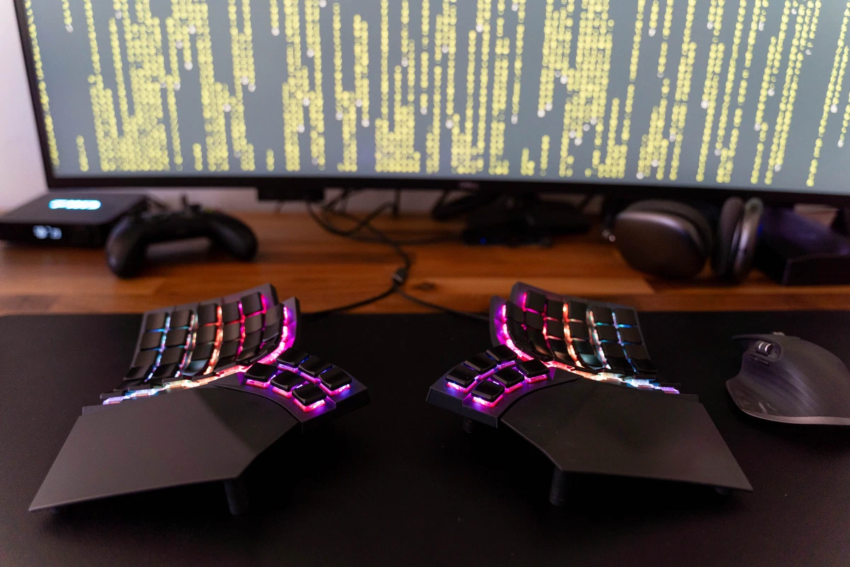 Glove80, both halves on desk